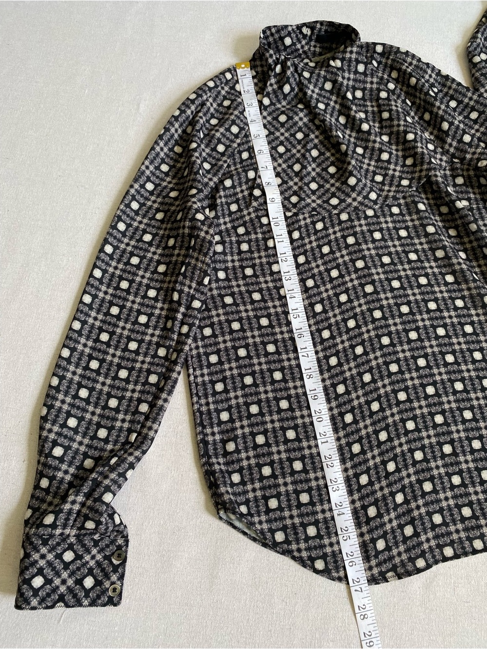 L.A.M.B. Geometric Drape Flap Collar Button Long Sleeve Blouse - Picture 4 of 11